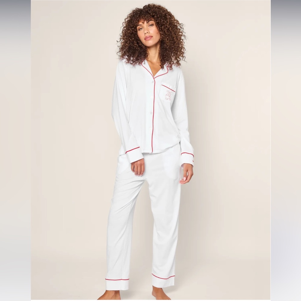 Petite Plume x The Colony Hotel 2 pcs White Cotton Green Piping PJ size S